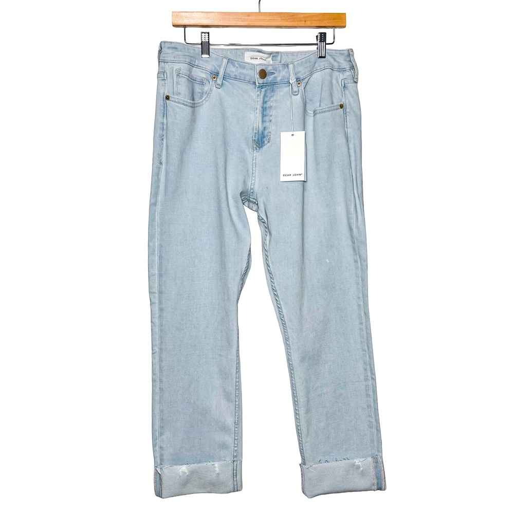 Dear John Blaire Straight Leg Jeans High Rise Light Wash 31x28 Ankle Raw Hem NWT - Picture 2 of 14